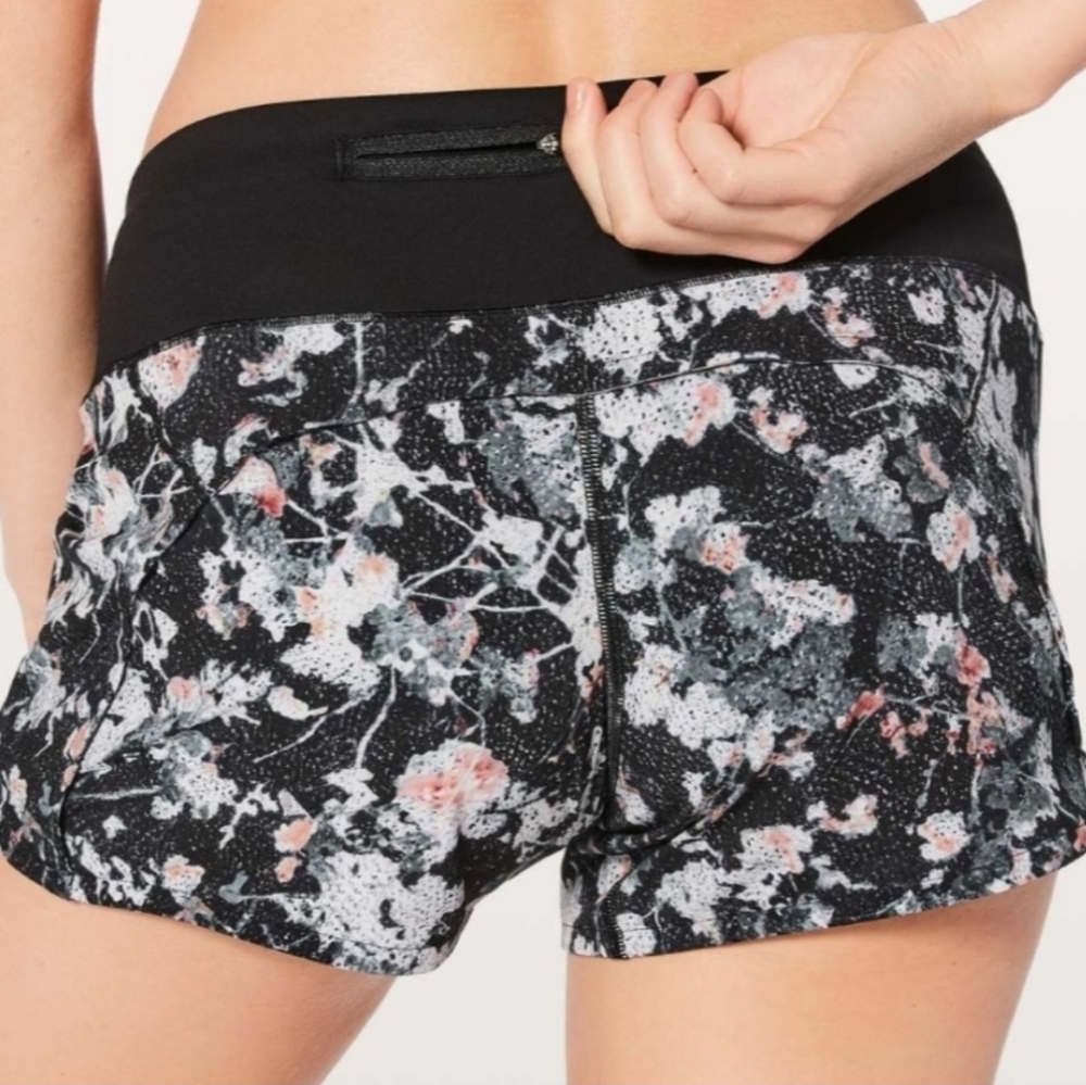 Lululemon Run Times Short II 4", Lined Spring Bloom Floral Multicolor/Black Sz 6